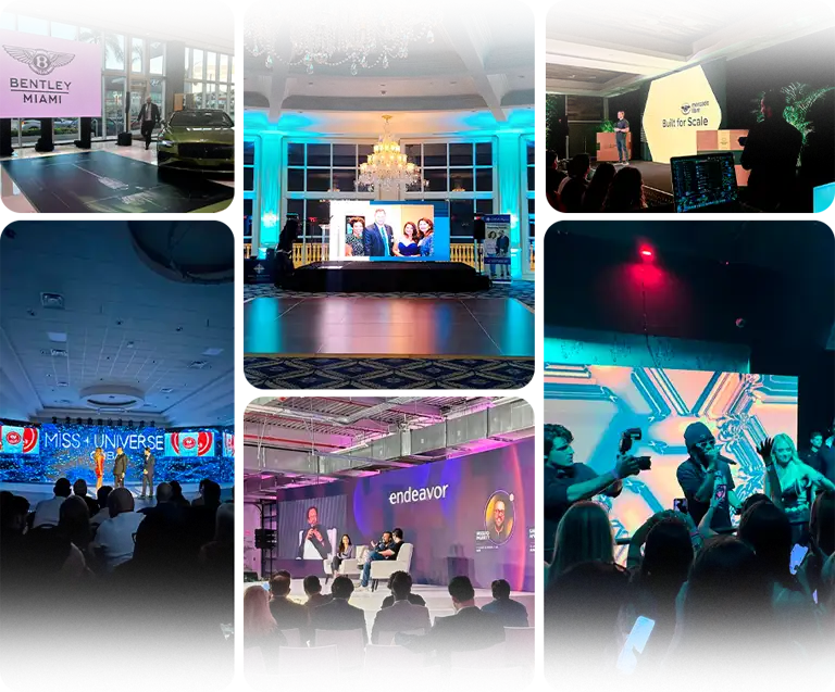 Full-scale corporate event production by Meria featuring Endeavor and Bentley Miami